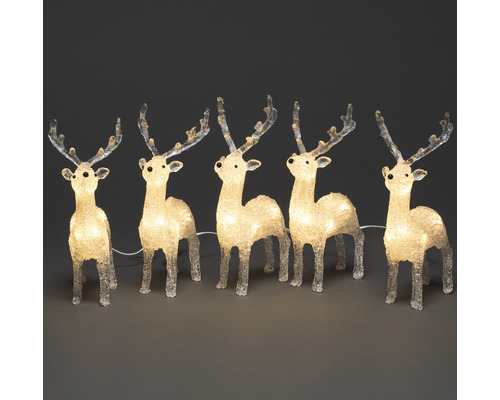 Set van 5 lichtgevende figuren Konstsmide LED acryl rendier, 4 m lang, warm wit licht