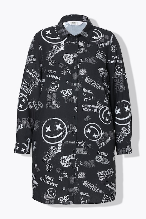 Hemdbluse, Straight Fit, Scribblemuster mit Smileys