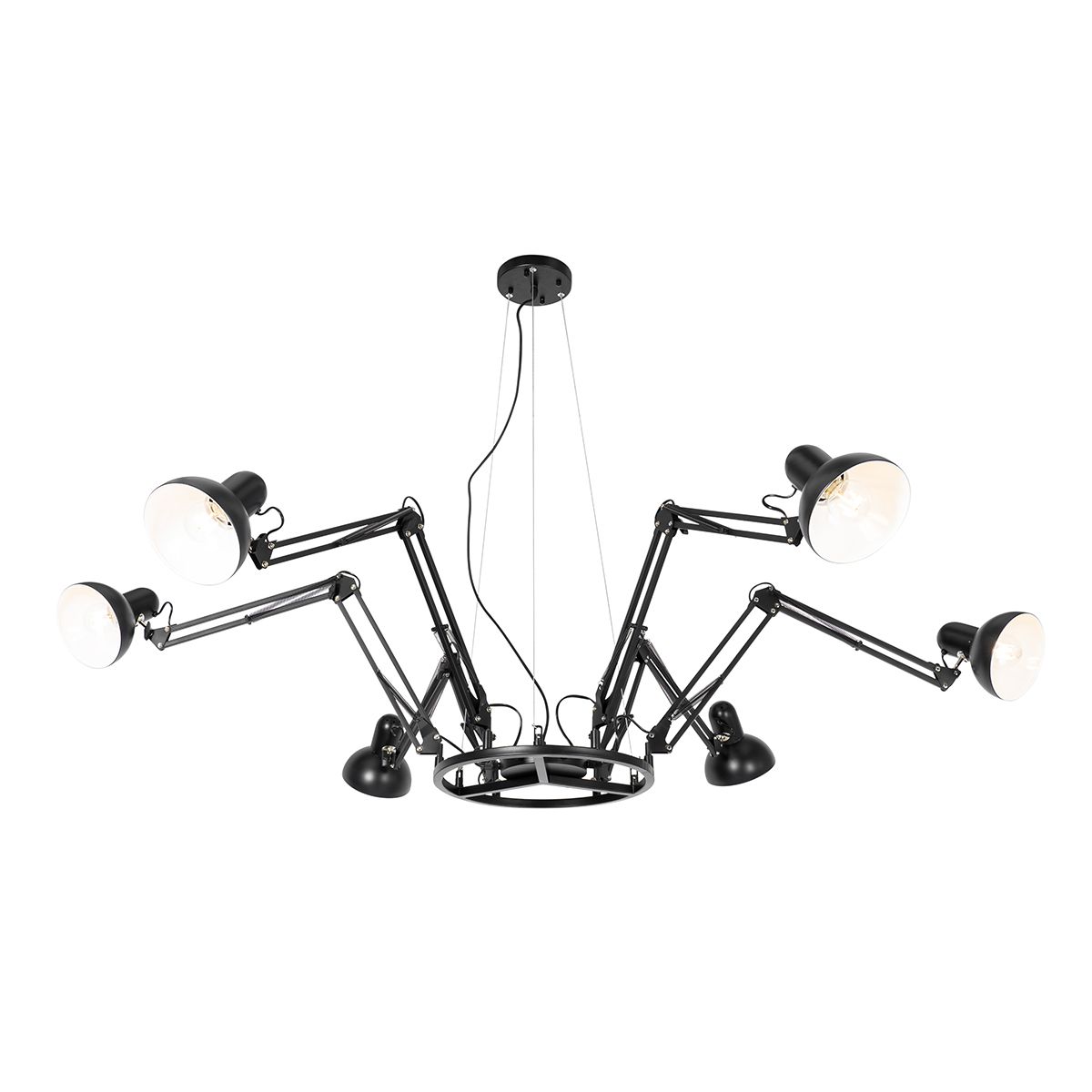 Industriële hanglamp zwart 6-lichts verstelbaar - Hobby Spinne