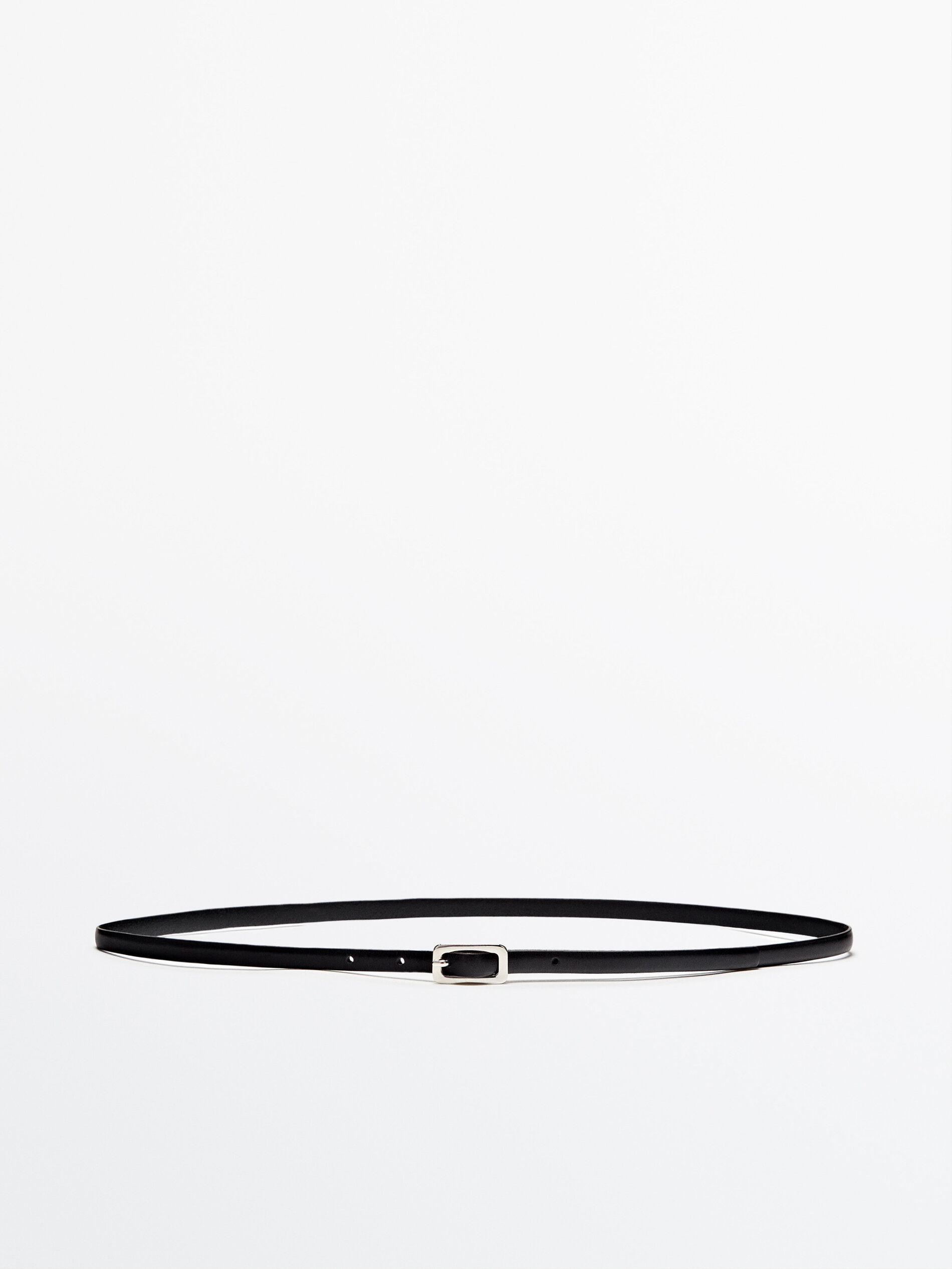 Cinto fino de couro com fivela retangular - PRETO