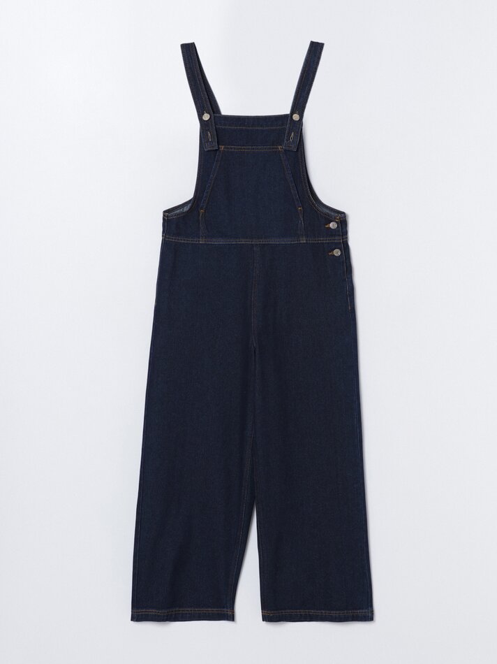 Macacão jeans comprido - Azul-marinho