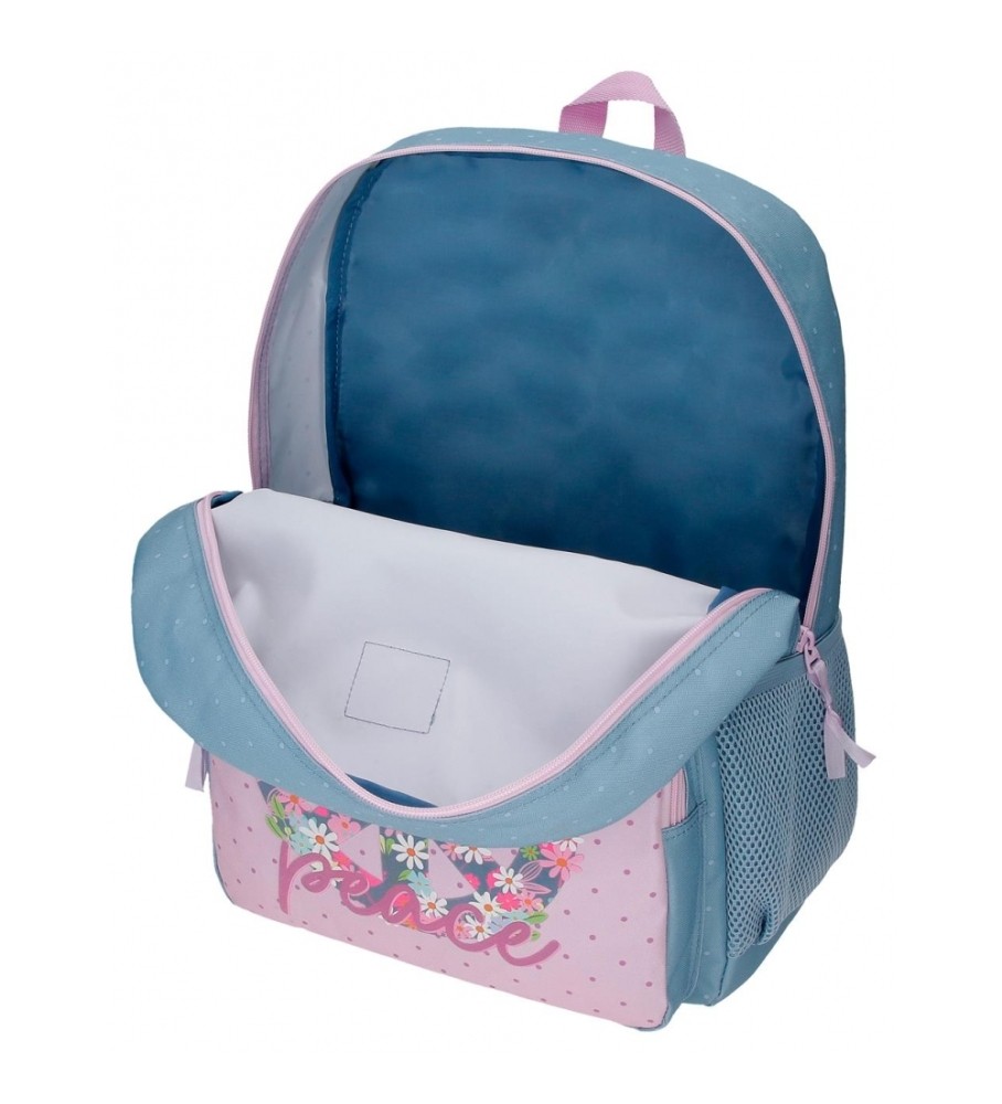 Mochila Roll Road Peace 42 cm azul, rosa