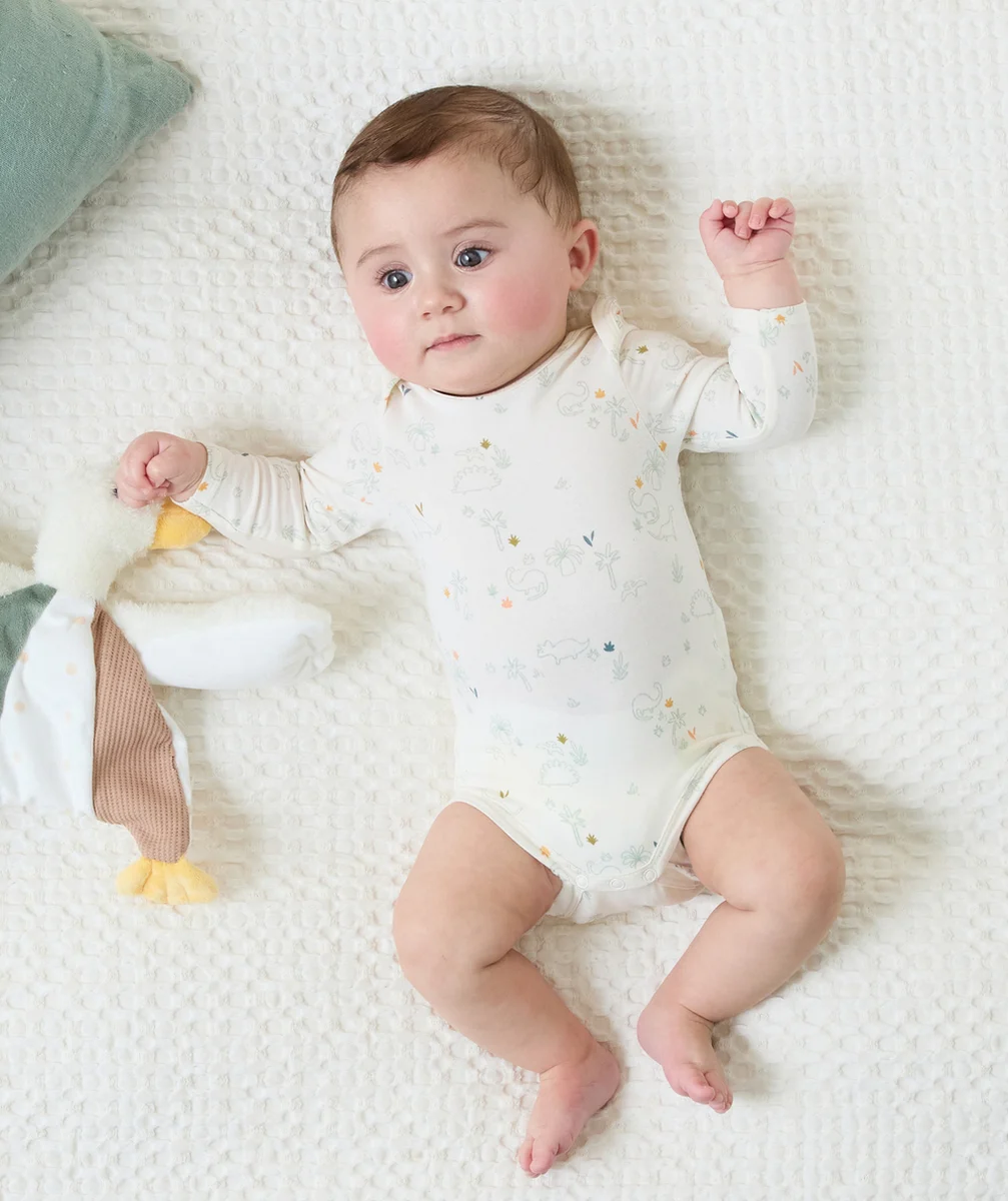 LOT DE 5 BODIES BÉBÉ GARÇON EN COTON BIO VERT D'EAU