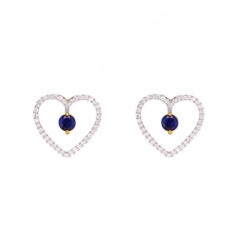 Boucles d'Oreilles Or Jaune - Saphirs Bleus et Zirconiums - Femme