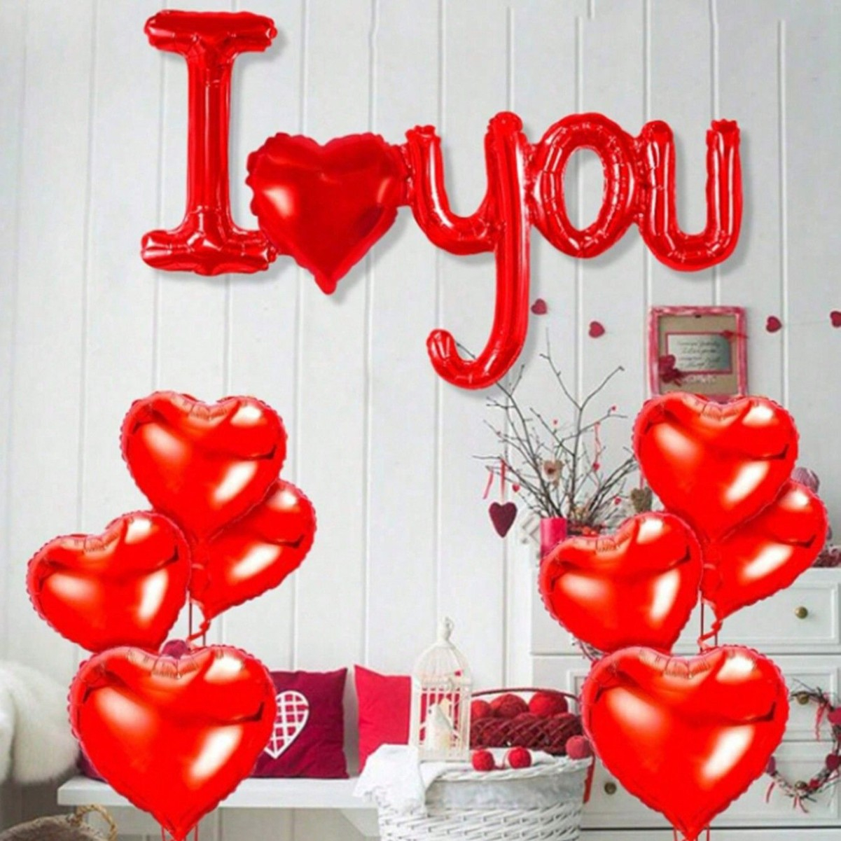 (3er Set) 85x50cm Party Folien Ballon Deko Luftballon für Valentinstag / Hochzeit - I Love You