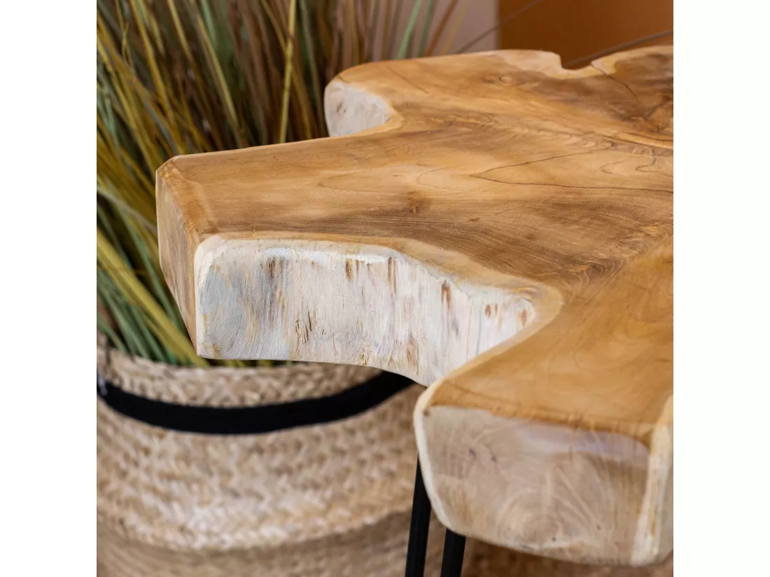 Now's Home - Meuble D'appoint En Teck Naturel/pieds En Metal Noir Dia60xh50cm Tiki