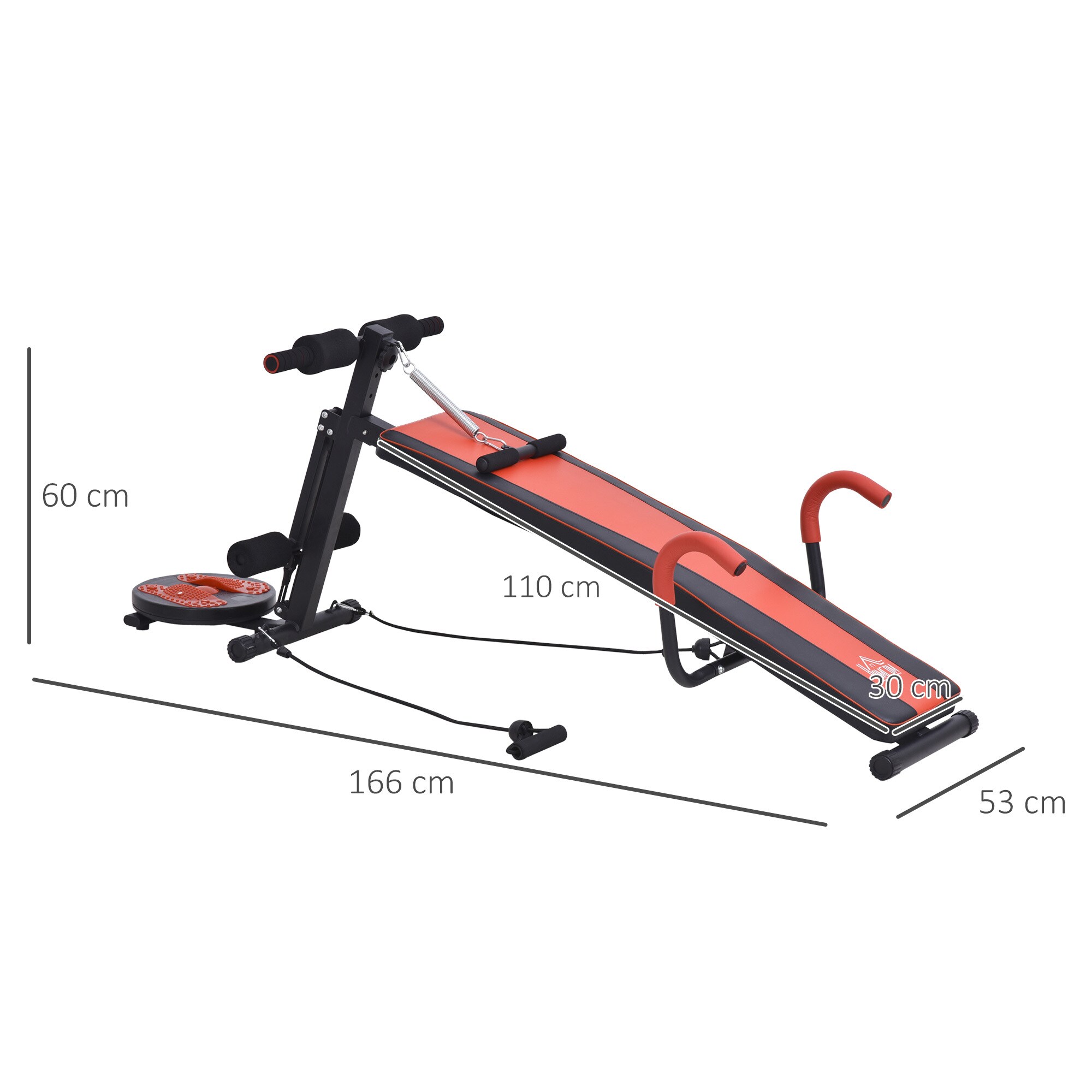 HOMCOM Sit-Up-Bank verstellbar rot, schwarz 166 x 53 x 52-60 cm (LxBxH)