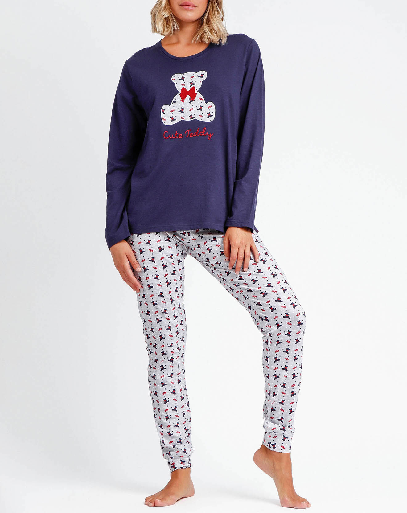 Admas Pyjama Largo Cute Teddy bleu marine