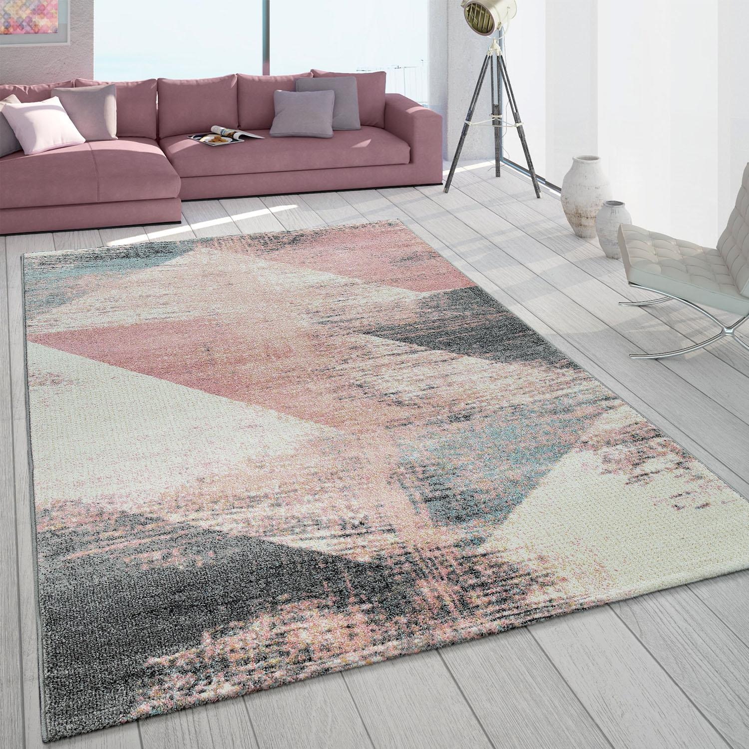 Paco Home Teppich »Mero 102« rechteckig 16 mm Höhe Kurzflor, modernes Design, Pastell-Farben, Used-Optik