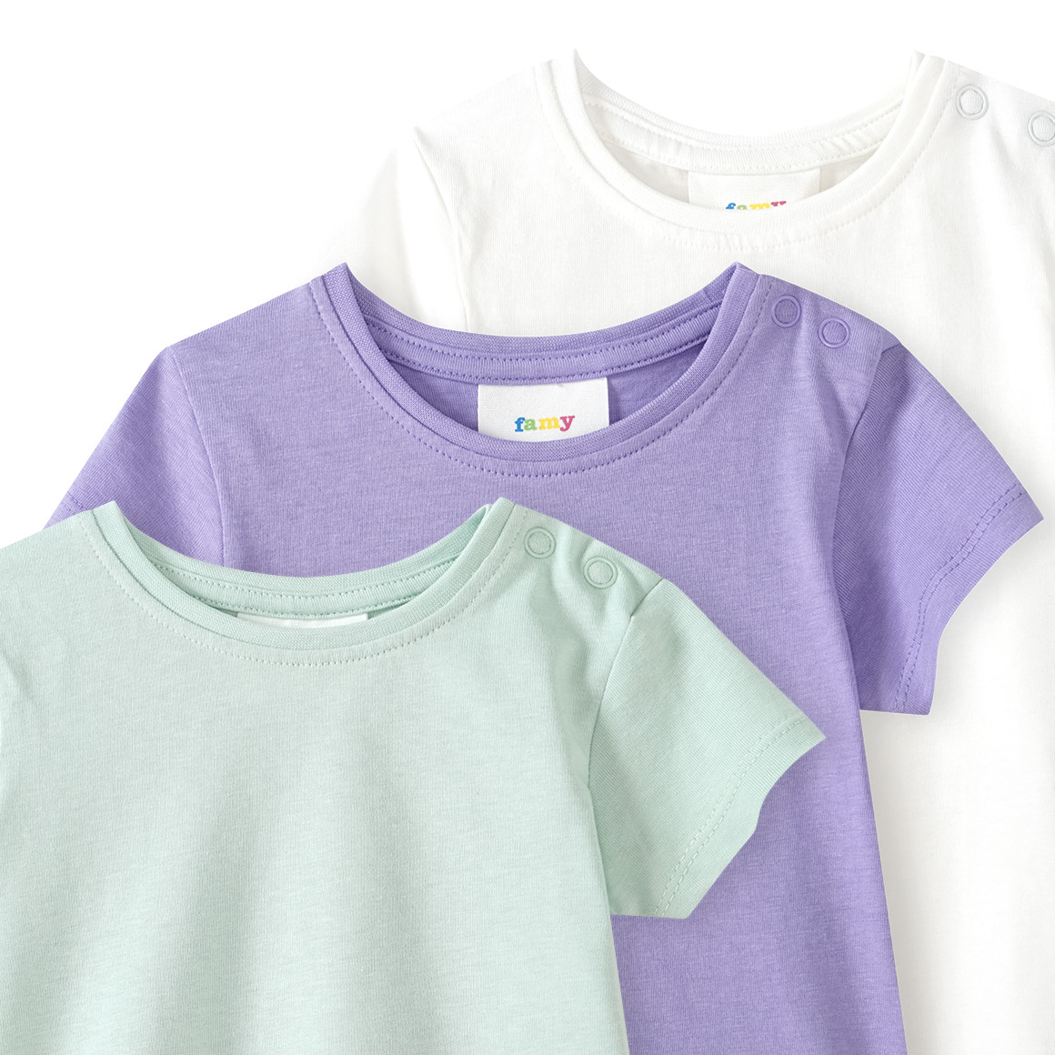 Famy 3 Baby T-Shirts unifarben lila / mint / cremeweiss