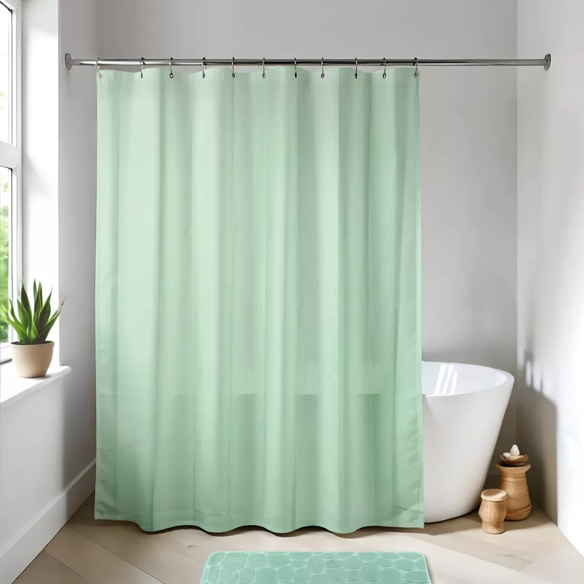Rideau de douche à anneaux (180 x 200 cm) Uni Vert amande