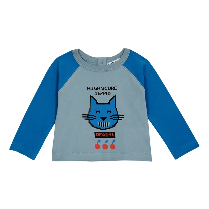 Emile et Ida T-Shirt Coton Bio Bicolore Chat | Bleu