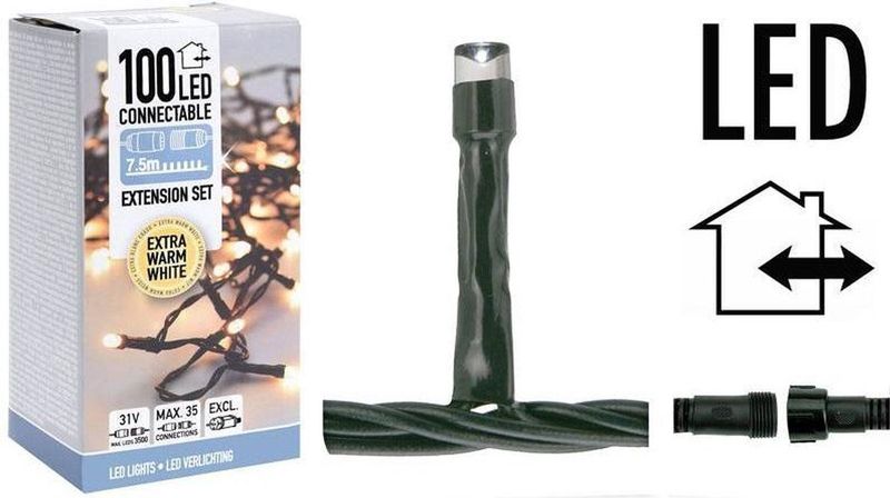 Koppelbare Kerstverlichting extensionset - 100 LED - 7.5m - warm wit