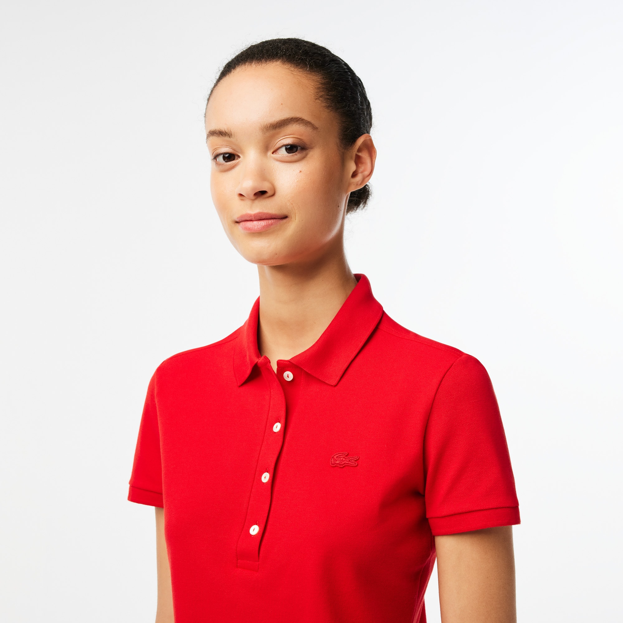 Slim Fit Damen LACOSTE Poloshirt aus Stretch-Baumwoll-Piqué Kurze Ärmel - Rot - Lacoste - Damen