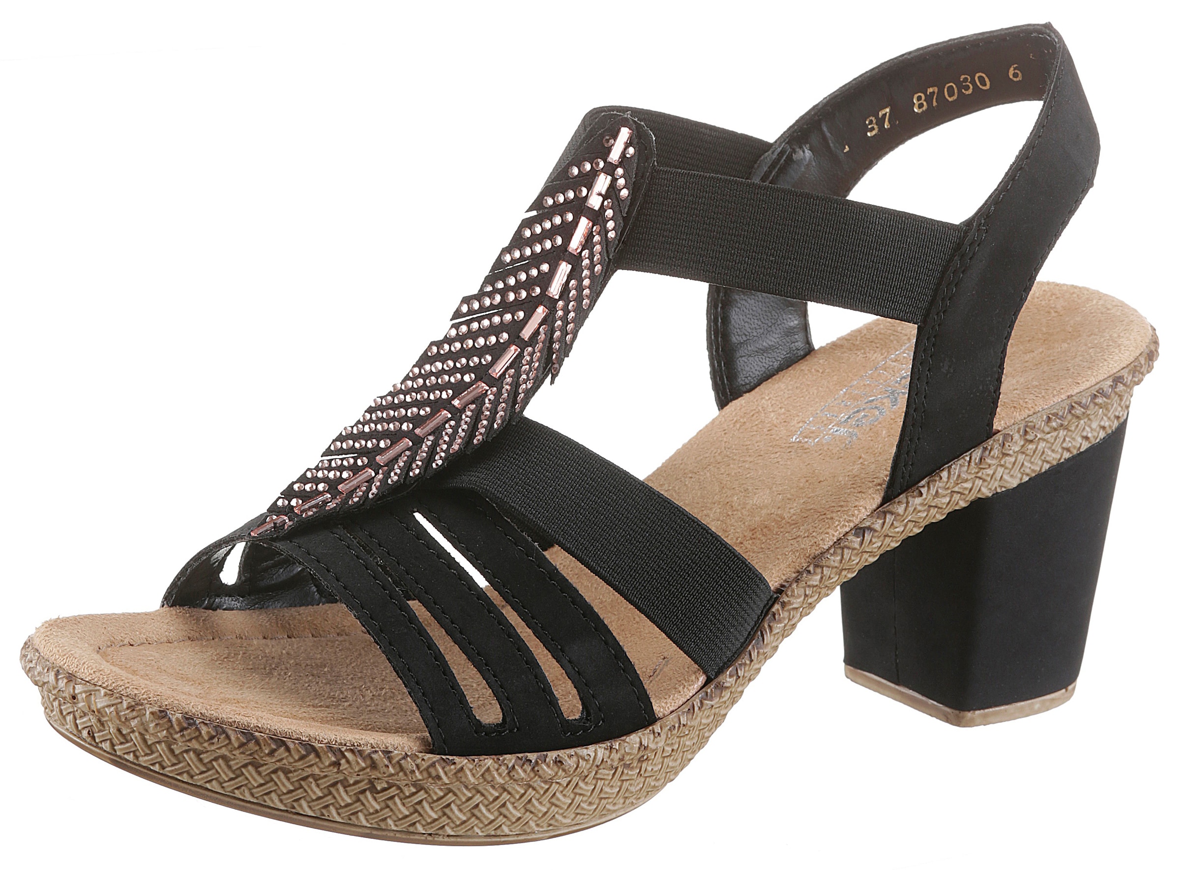 Rieker Sandalette  , Sommerschuh, Sandale, Plateauabsatz, mit Strass-Steinchen verziert