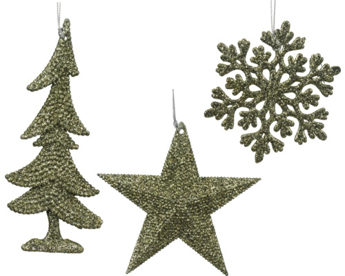 Kerstdecoratie hanger, kunststof, glitter, groen