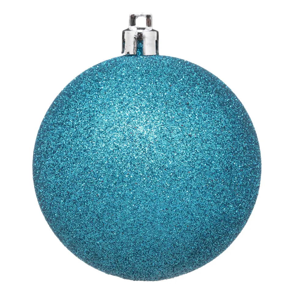 Atmosphera Kerstballen - 4st - kunststof - blauw-turquoise - 8cm