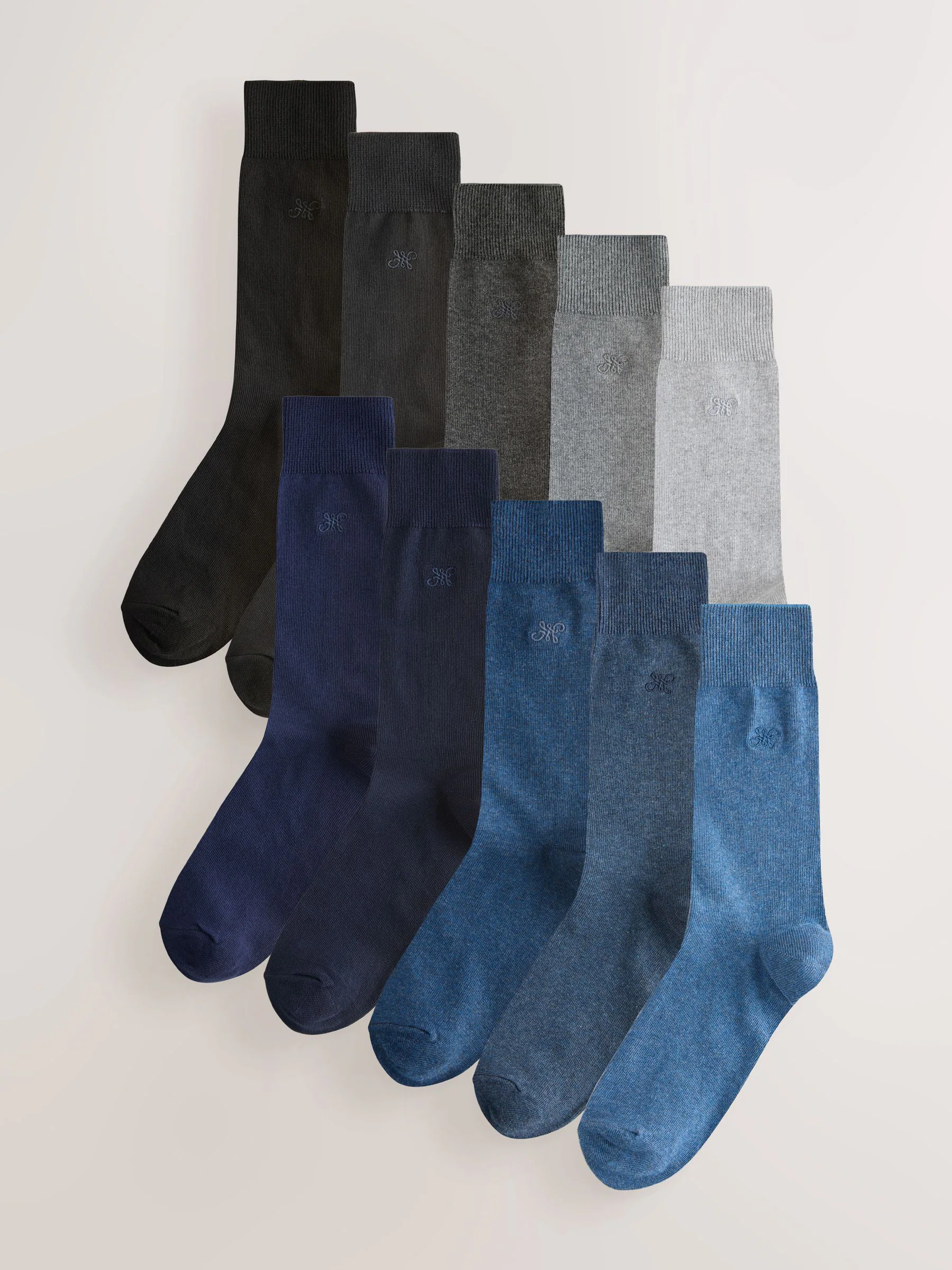 Marineblauw/grijs gemêleerd - 10 Paar fris blijvende sokken met borduursel