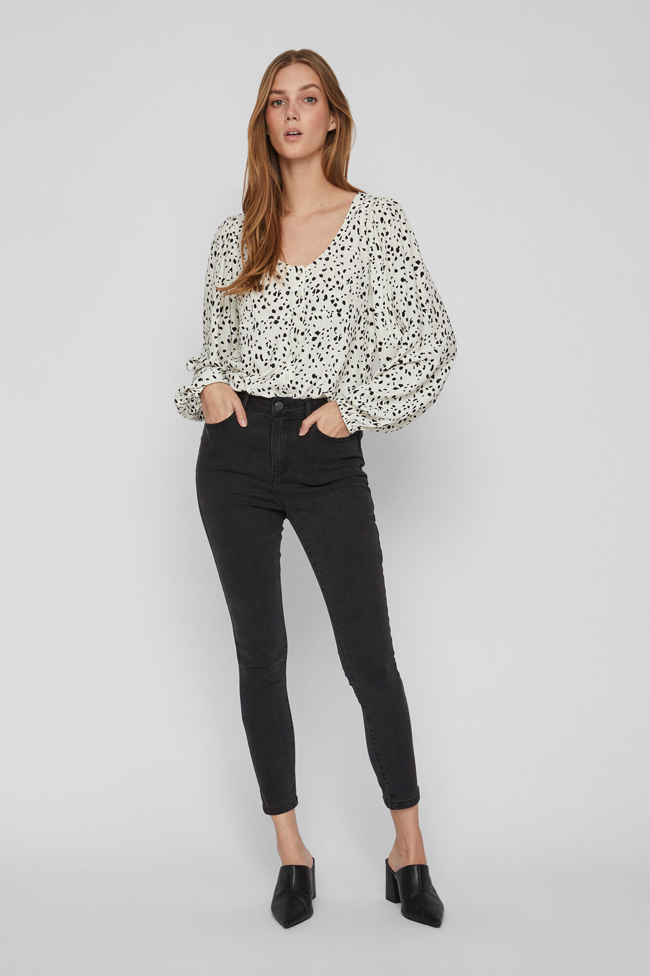 Blusa comprida de manga comprida com modelagem solta - Cinza