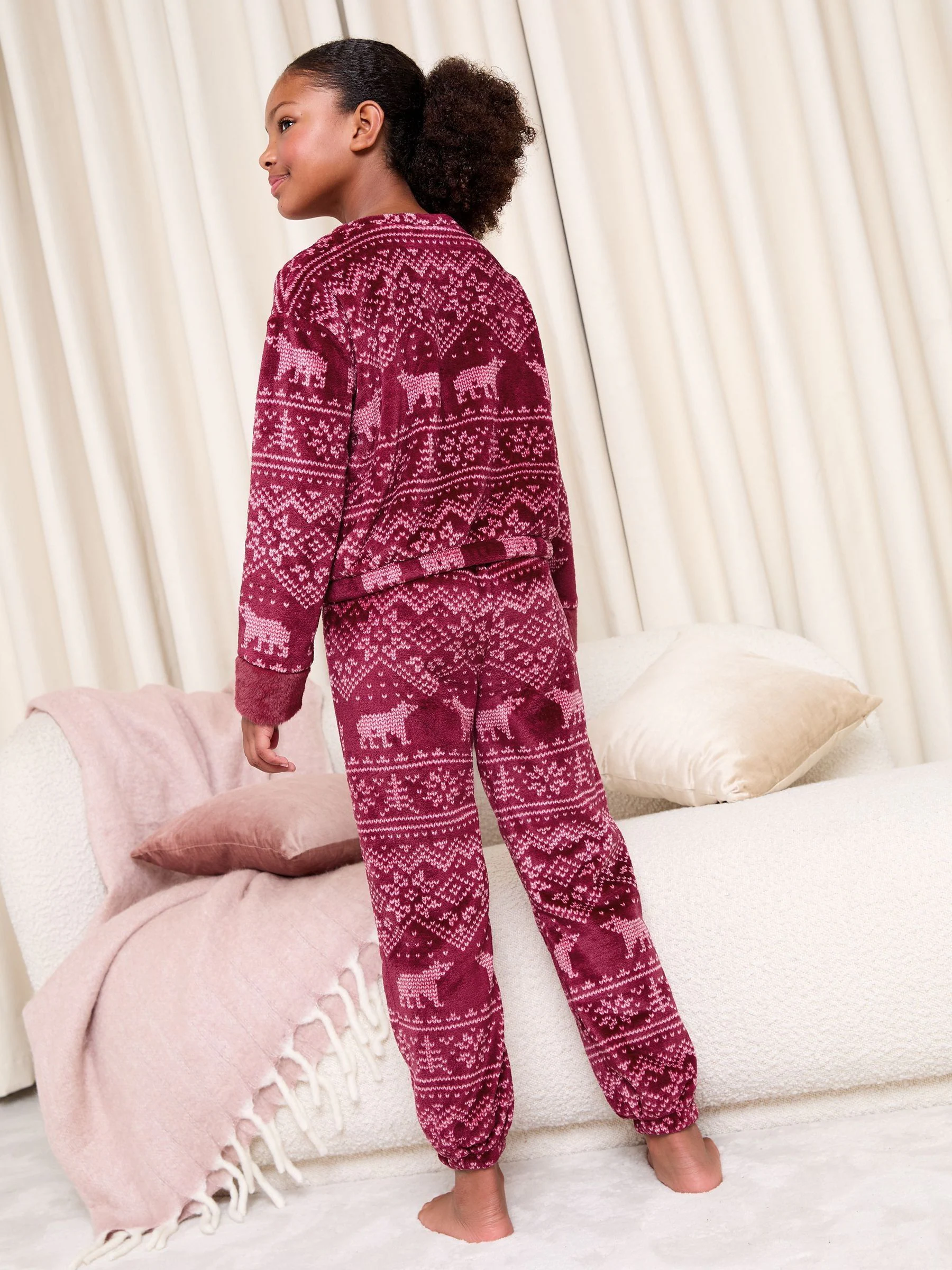 Botdeauxrood ijsbeer - Lipsy kerstmis zachte Fairisle Twosie pyjama (5-16jr)