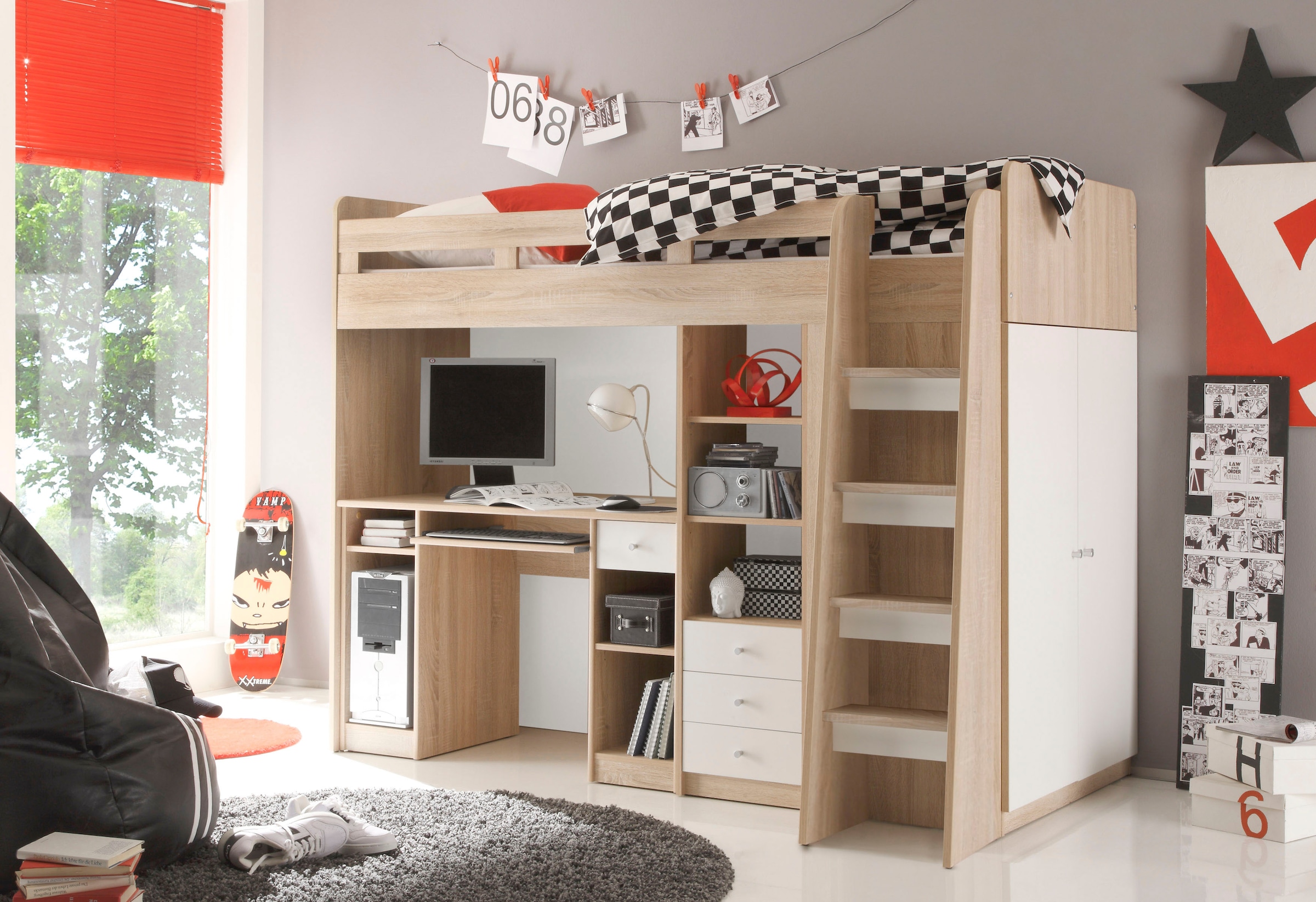 Begabino Hochbett »Unit« mit Kleiderschrank, Schreibtisch und Schubladen