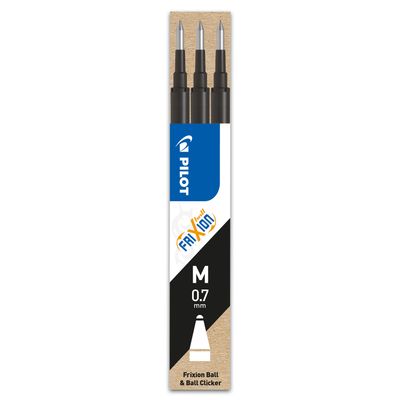 Pilot Frixion Ball - 3 Recharges pour rollers effaçables - 0,7 mm - noir