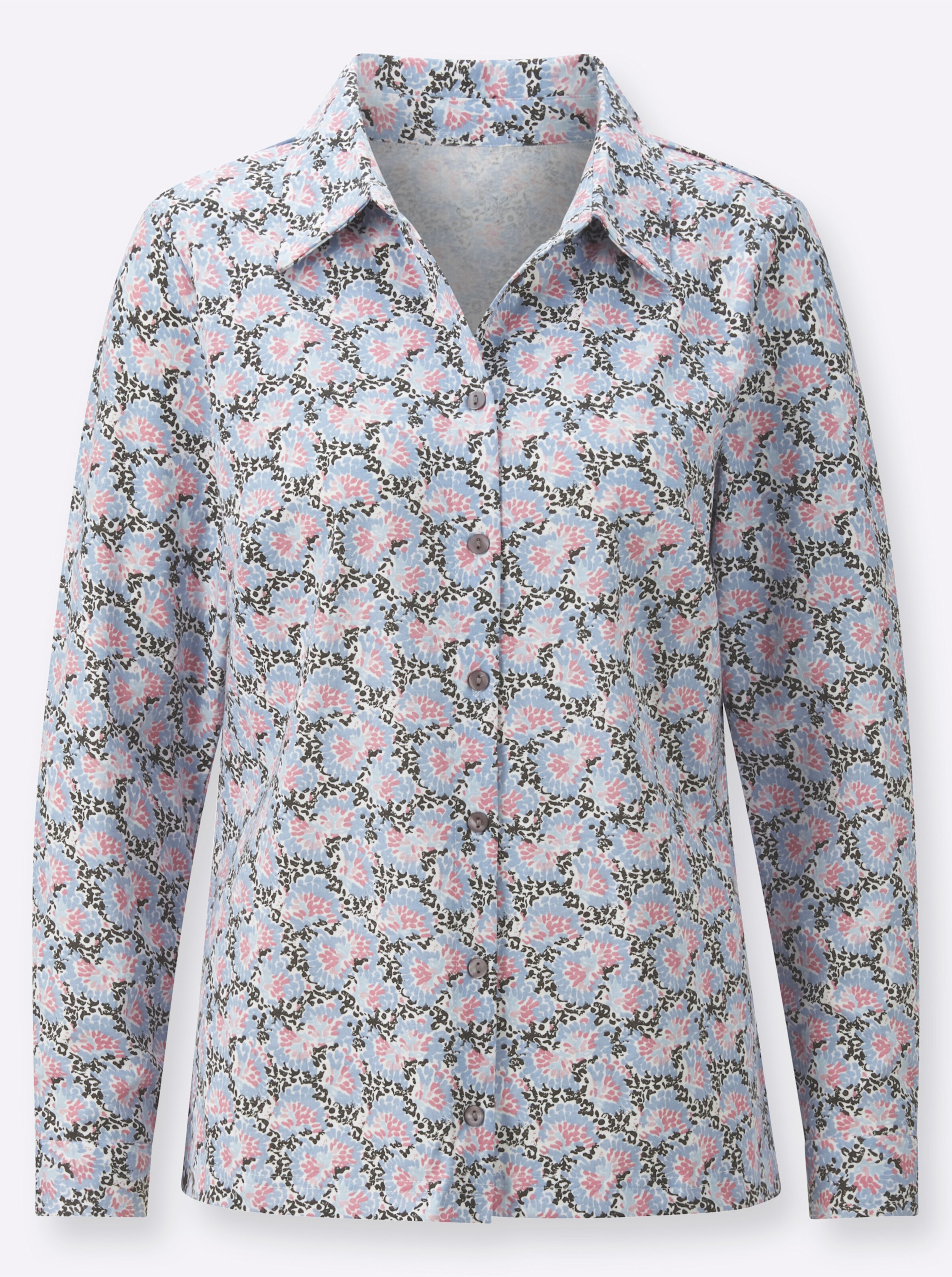 Jersey-Bluse in ecru-bleu-bedruckt