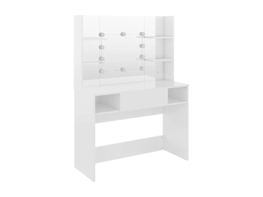 Table de maquillage avec éclairage LED MDF Blanc brillant