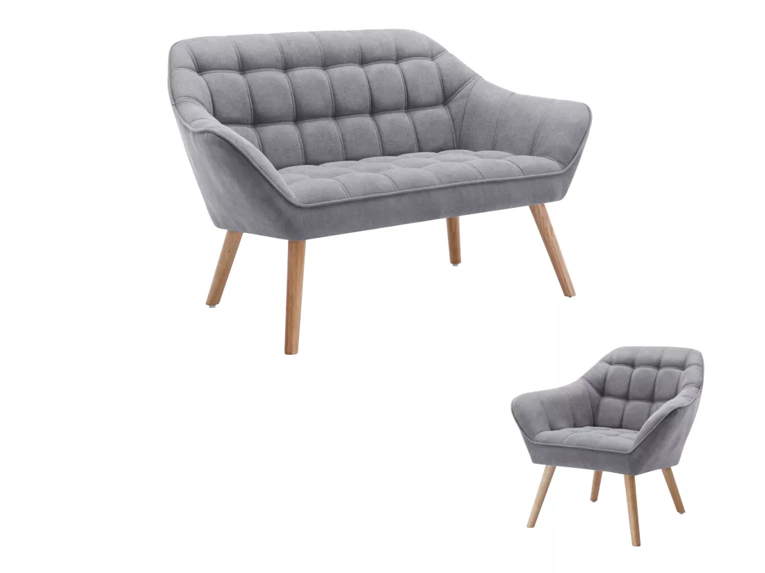 Canapé 2 places et fauteuil en tissu gris CASERTA