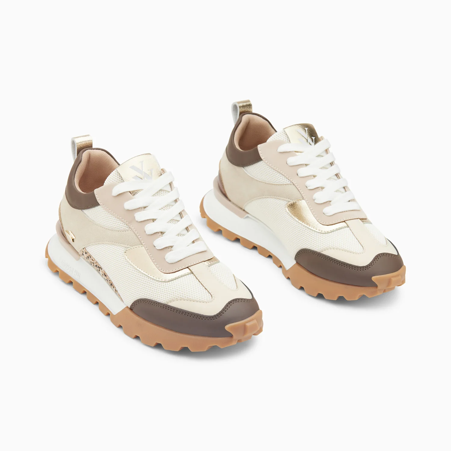 Sneakers-Baskets Samantha beige et marron à semelle running