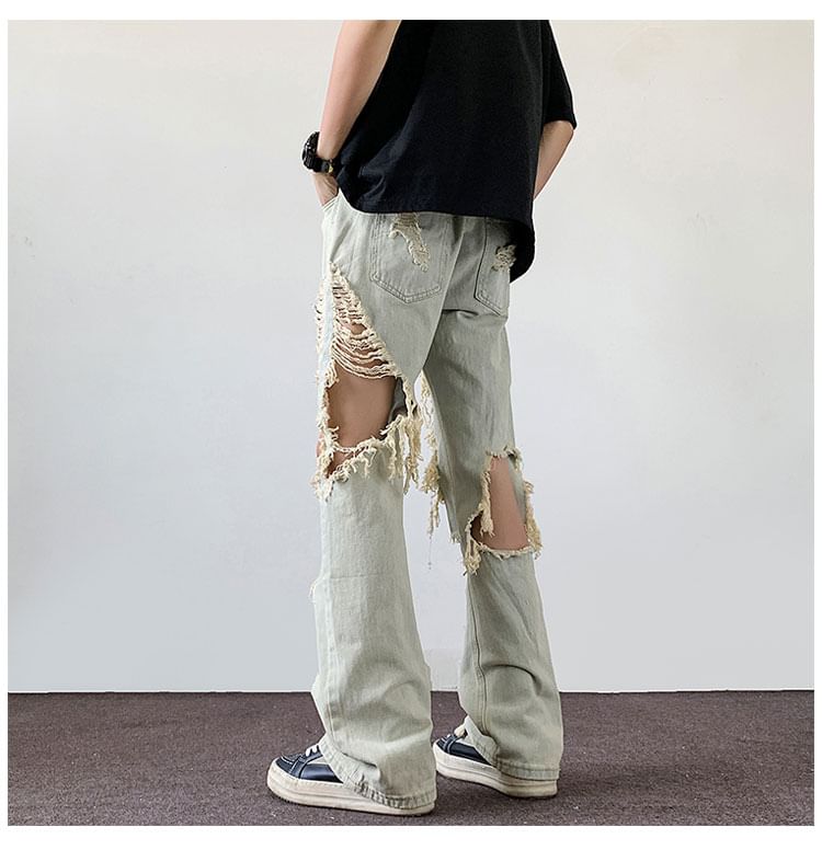 Phoneus - Low Rise Cutout Washed Distressed Loose Fit Jeans