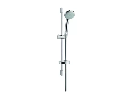 Set de douche Vario EcoSmart 9 l/min avec barre Unica'C 65 cm et porte-savon chromé Hansgrohe Croma 100