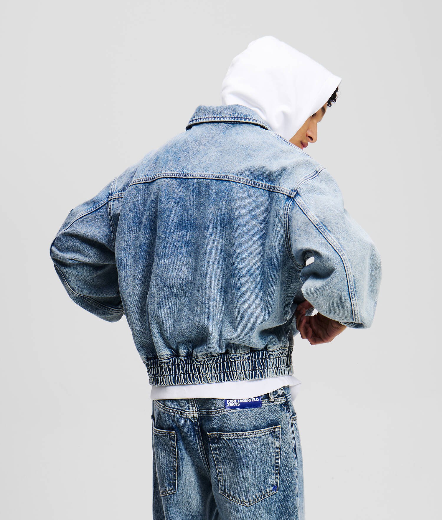 BLOUSON BOMBER EN DENIM - Bleu marbré moyen