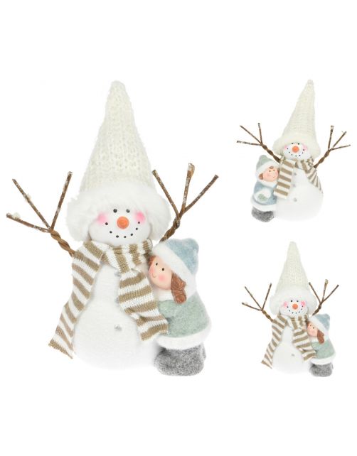 Homestyle Sneeuwman Met Kind Flock - Kerstversiering - 17x8x20 cm Assorti