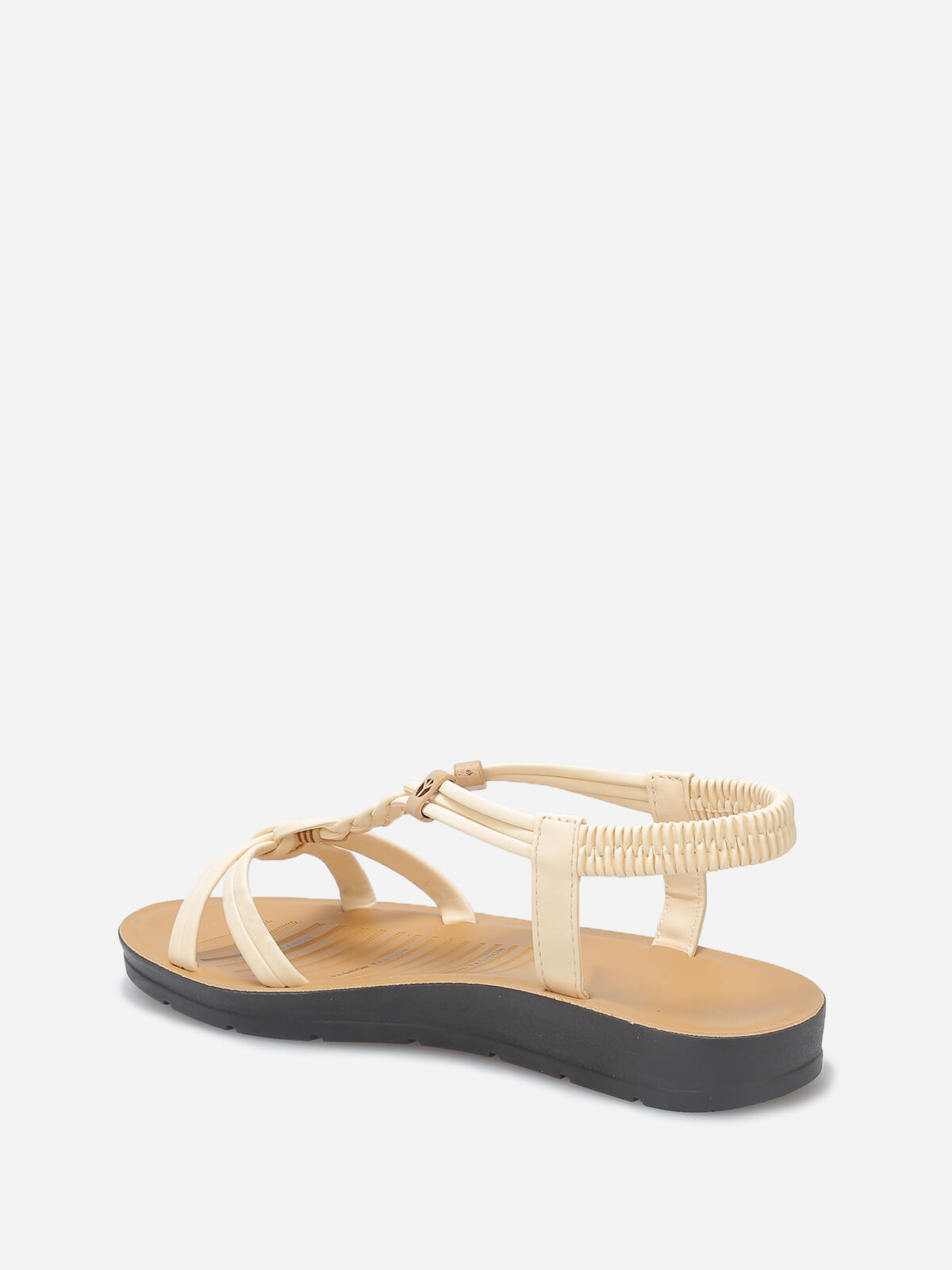 Sandales à brides tressées et perles bois- Beige
