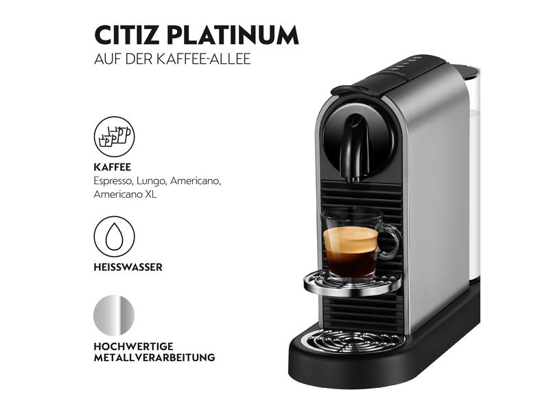 De'Longhi Kaffeemaschine Nespresso Citiz Platinum EN220.T G Elegante Nespressomaschine der Original Line mit Heisswasser-Funktion