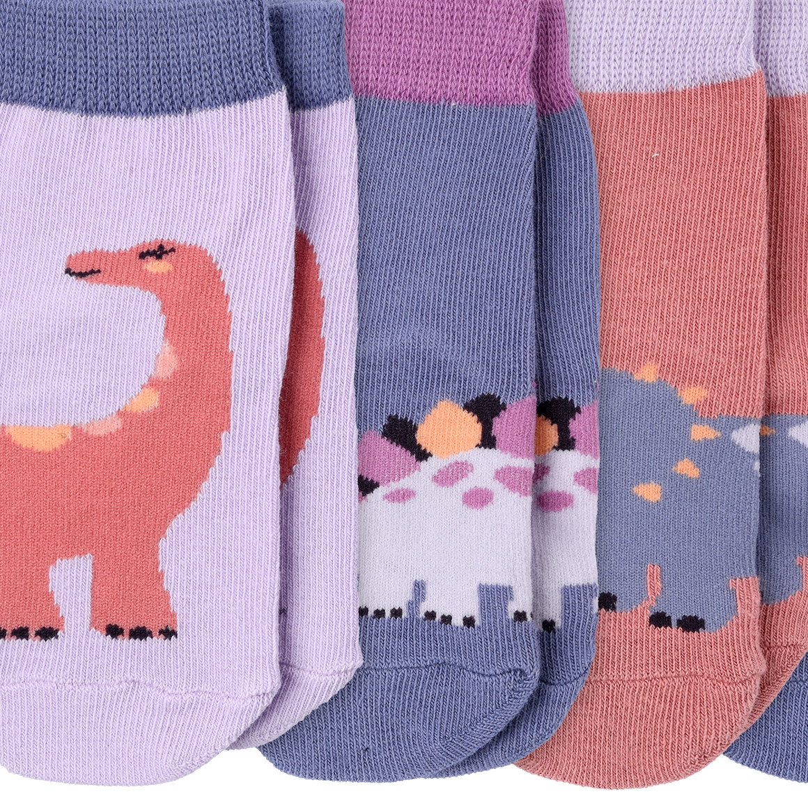 Topomini 5 Paar Baby Socken mit Dino-Motiven dunkelrosa / blau / flieder