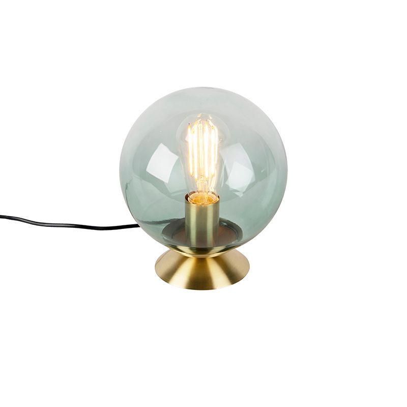 Art deco tafellamp messing met groen glas - Pallon