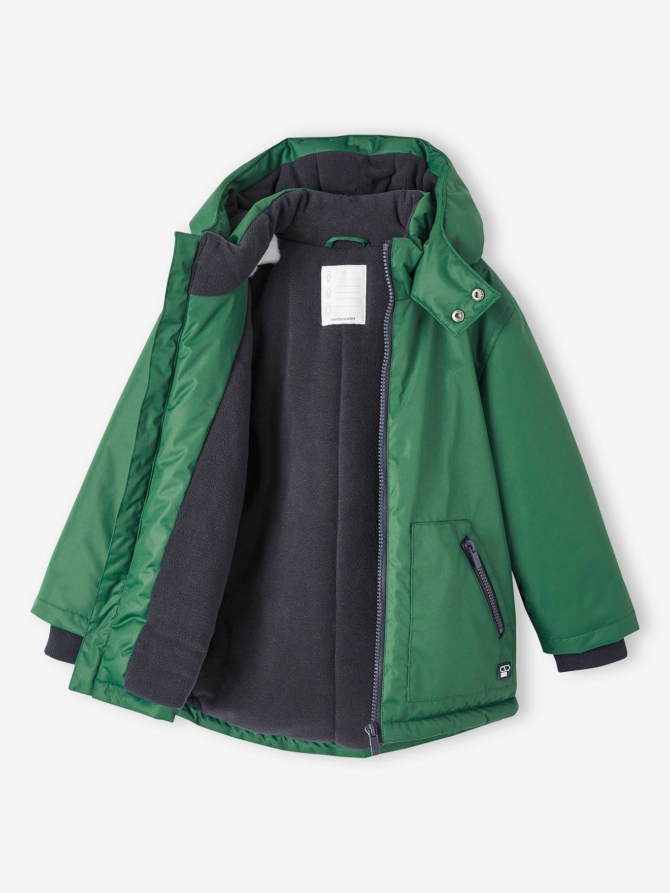 Parka verde com capuz e forro de lã para meninos