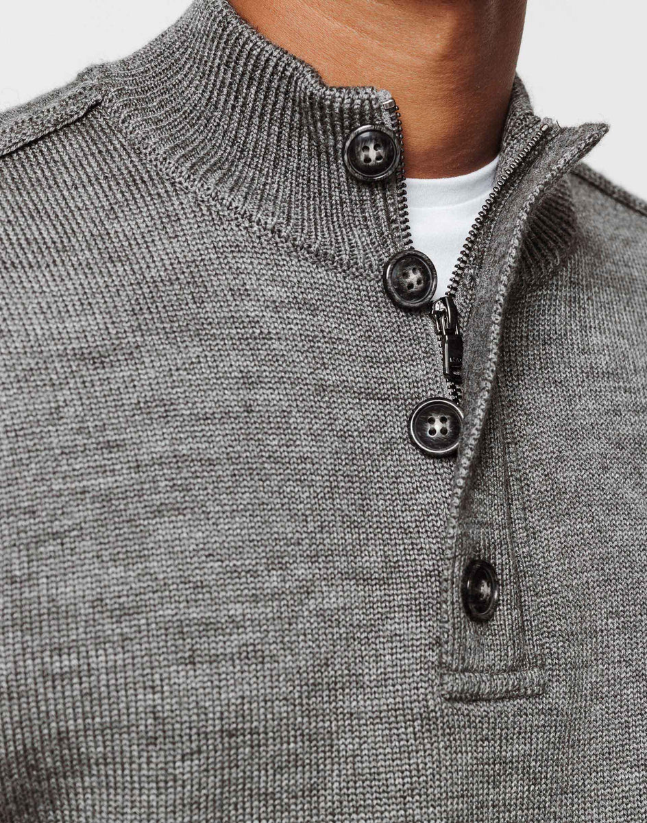 Pull col zippé gris moyen