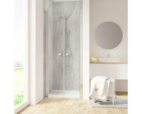 Douchedeur in nis met draaideur SCHULTE Garant 2.0 ExpressPlus 80 cm profiel chroom helder glas vuilafstotende glascoating deurscharnier links deurscharnier rechts