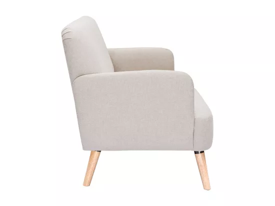 Canapé scandinave 2 places en tissu effet velours texturé beige et bois clair ISKO