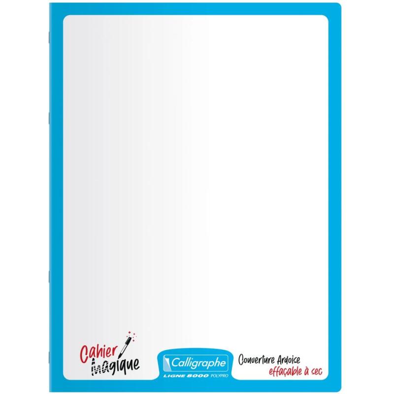 Cahier Magique 8000 POLYPRO couverture ardoise double-face effaçable piqué 24x32cm 48 pages grands carreaux (Seyès tricolore) - Bleu ciel