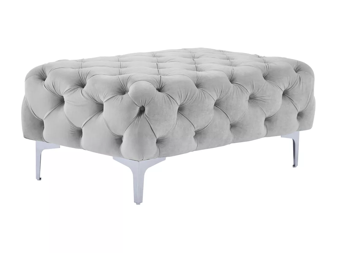 Canapé 3 places, fauteuil et pouf chesterfield en velours gris clair EDWINA