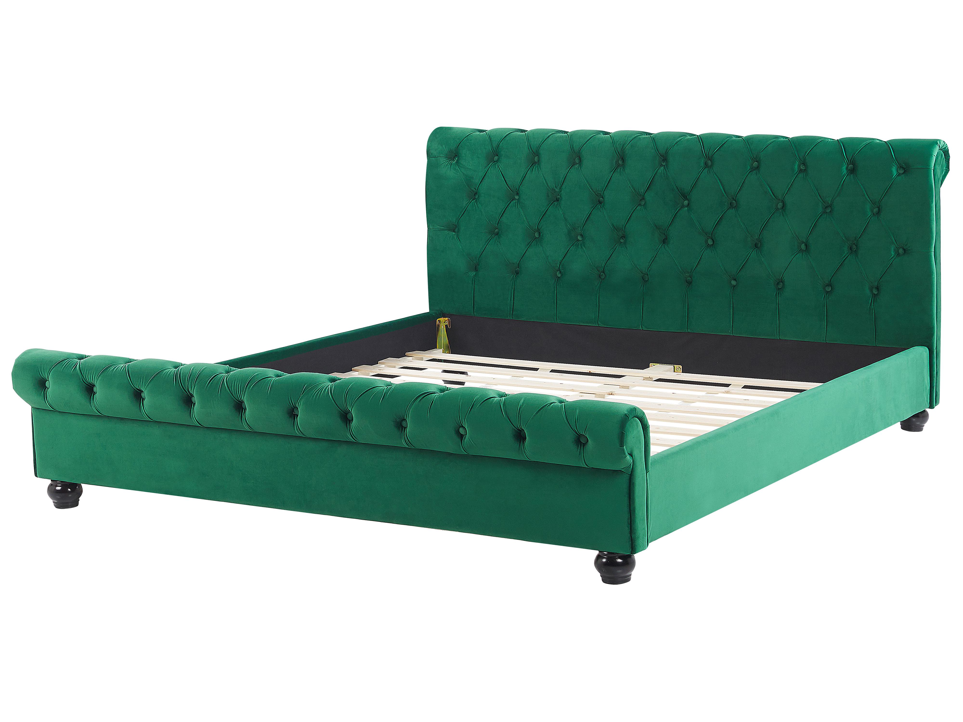 Bed Fluweel AVALLON 180 x 200 cm Smaragdgroen