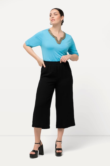 Culotte, wadenlang, weites Bein, Elastikbund