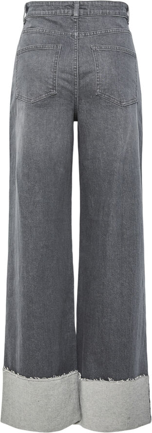 Pieces PCPIL HW STRAIGHT FOLD UP JEANS Grey denim