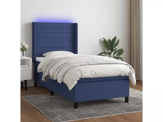 Sommier tapissier avec matelas et LED Bleu 90x190 cm Tissu