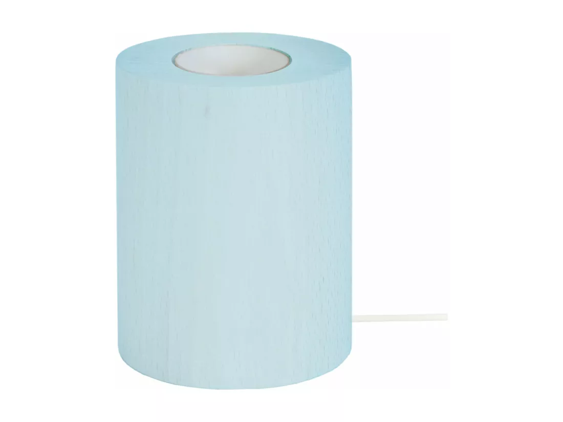 Pied de lampe cylindre bois bleu 10,5 cm.