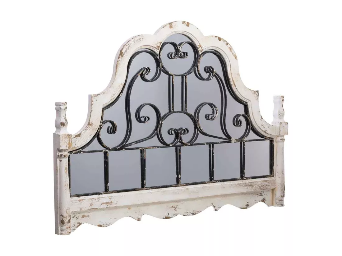 Miroir mural en bois vieilli blanc et métal 128,5x6,5x89h cm